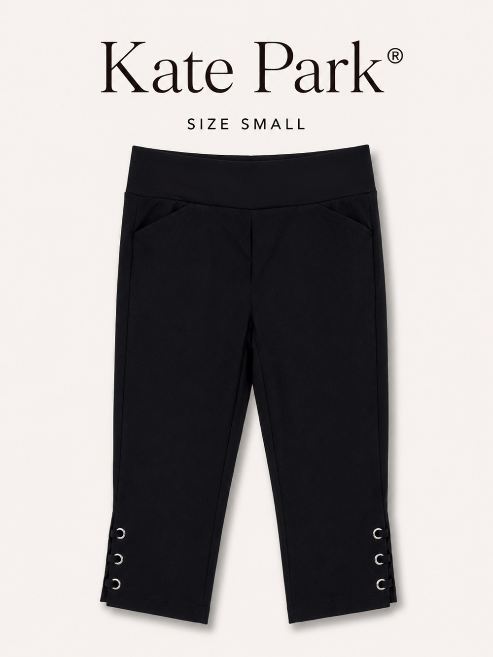 Kate Park Black Pull-On Cropped Pants Women’s Small Stretch Career Casual